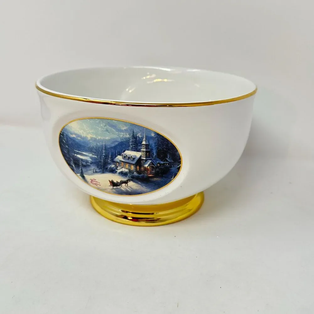 Vintage Thomas Kinkade Sunday Evening Sleigh Ride Porcelain Bowl Teleflora Xmas